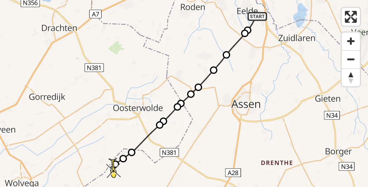 Routekaart van de vlucht: Lifeliner 4 naar Boschoord, Luchtenburgerweg