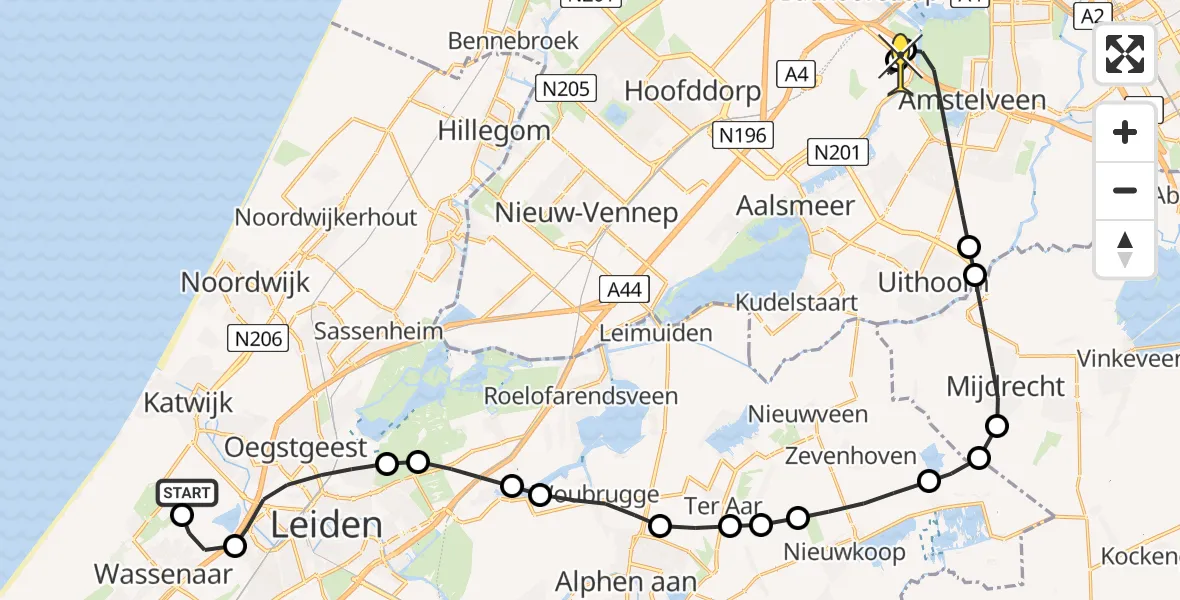 Routekaart van de vlucht: Politiehelikopter naar Schiphol, Randweg Marine Vliegkamp