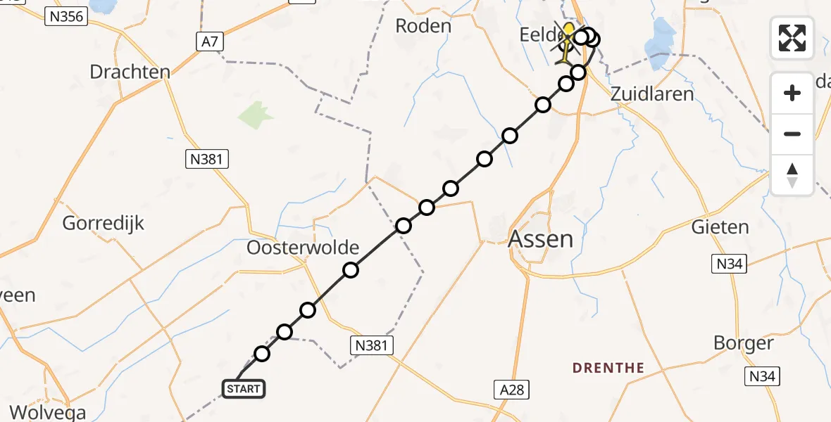 Routekaart van de vlucht: Lifeliner 4 naar Groningen Airport Eelde, Doldersumsestraat