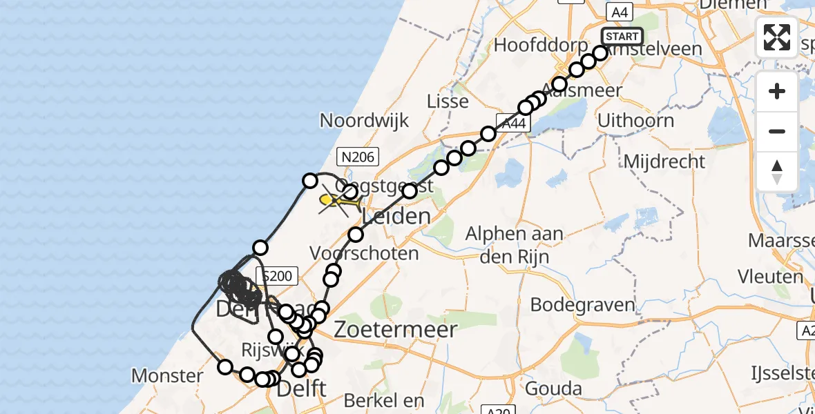 Routekaart van de vlucht: Politieheli naar Valkenburg, Thermiekstraat