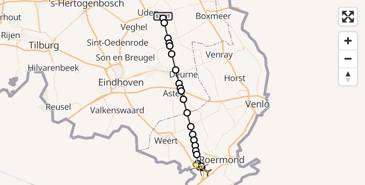 Routekaart van de vlucht: Lifeliner 3 naar Wessem, Oosterheidestraat