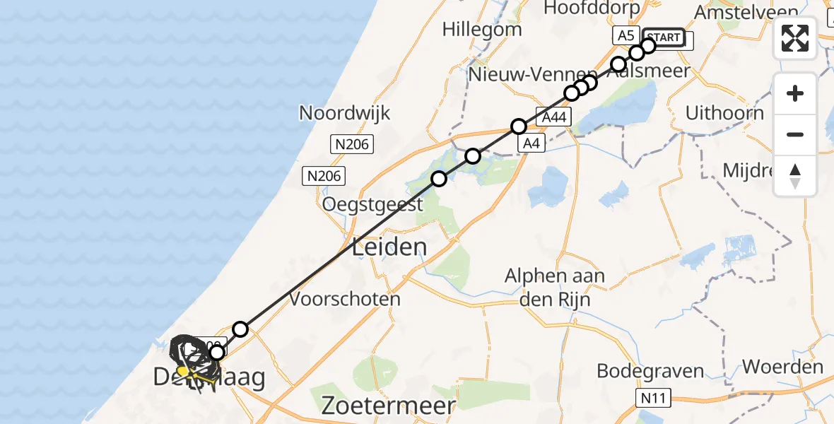 Routekaart van de vlucht: Politieheli naar Den Haag, Sikorskylaan