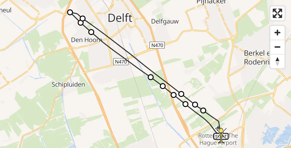 Routekaart van de vlucht: Lifeliner 2 naar Rotterdam The Hague Airport, Schieveense polder