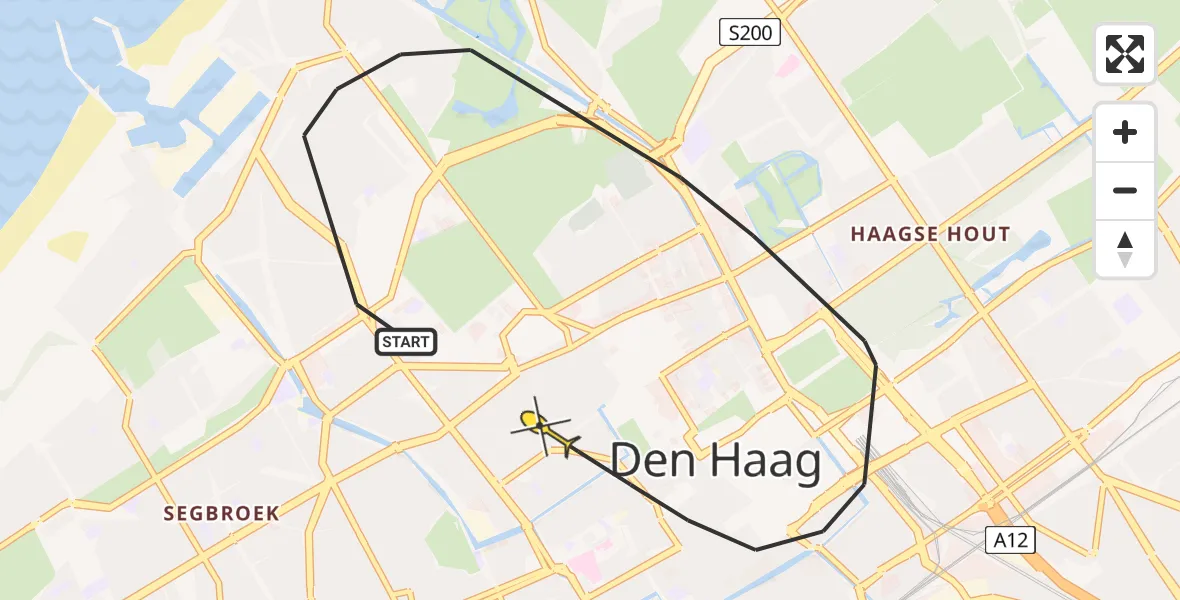 Routekaart van de vlucht: Politiehelikopter naar Den Haag, Frankenstraat