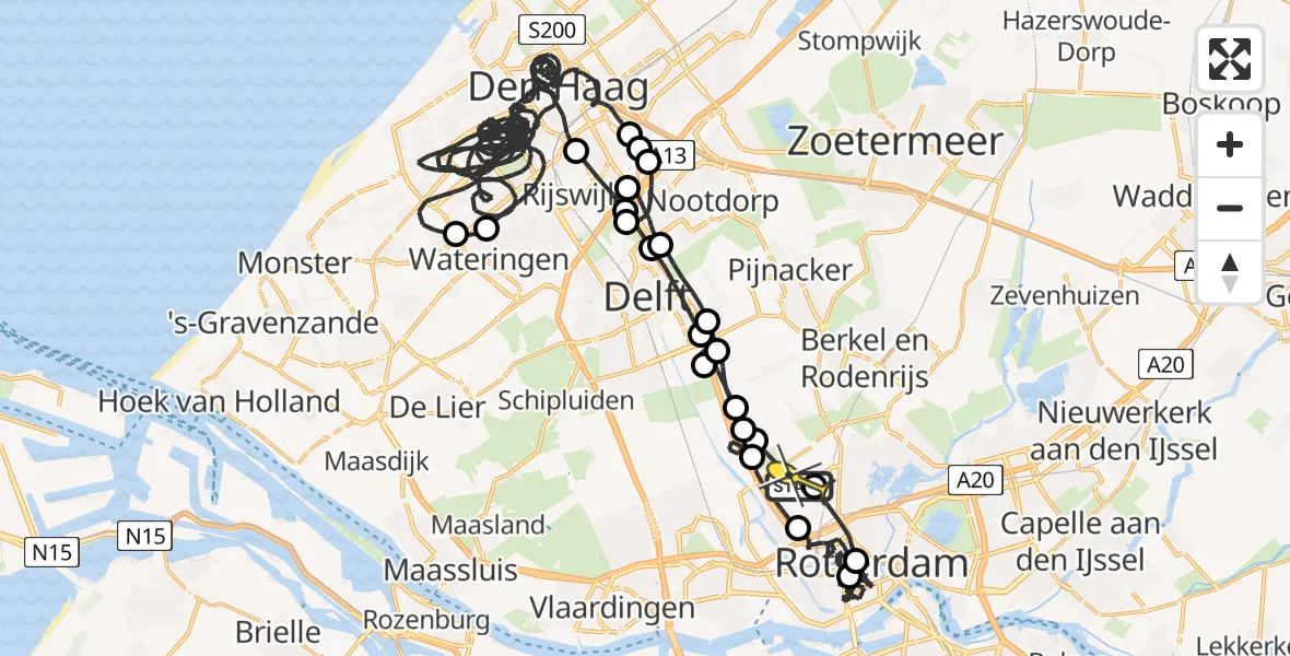 Vluchtroute Politiehelikopter van Rotterdam The Hague Airport naar Rotterdam The Hague Airport