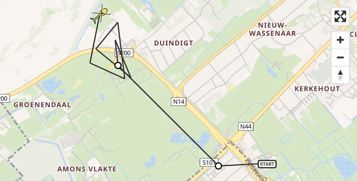 Routekaart van de vlucht: Politieheli naar Wassenaar, Buurtweg