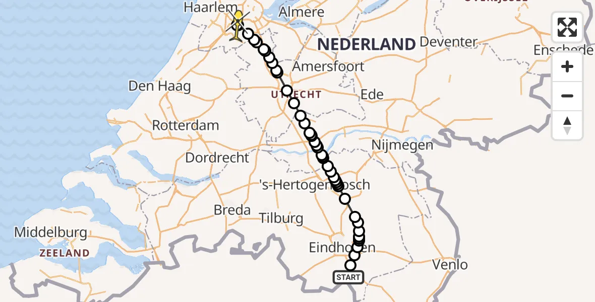 Routekaart van de vlucht: Politieheli naar Schiphol, Leenderbos