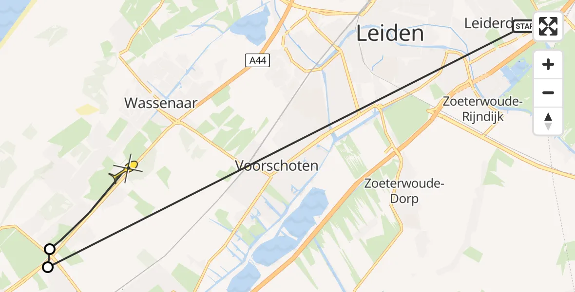 Routekaart van de vlucht: Politiehelikopter naar Wassenaar, Offenberglaan