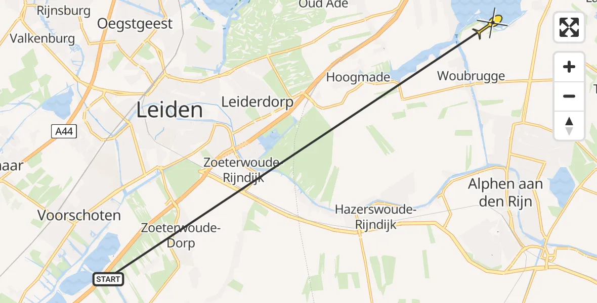 Routekaart van de vlucht: Politiehelikopter naar Woubrugge, Zwetweg