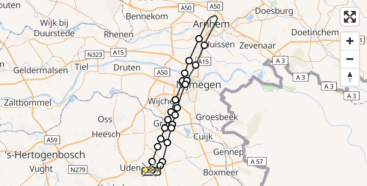 Routekaart van de vlucht: Lifeliner 3 naar Vliegbasis Volkel, Zeelandsedijk