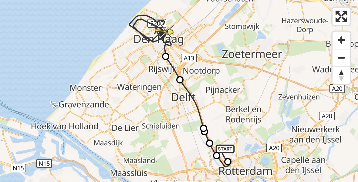 Routekaart van de vlucht: Politieheli naar Den Haag, Zestienhovensekade