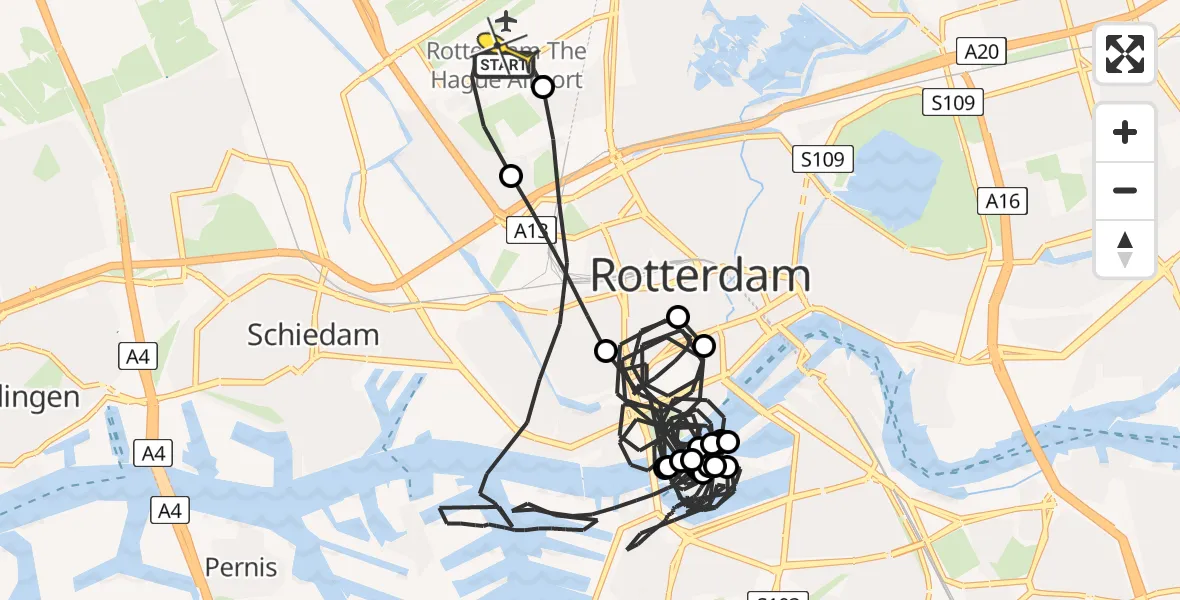 Routekaart van de vlucht: Politieheli naar Rotterdam The Hague Airport, Park de Buitenplaats