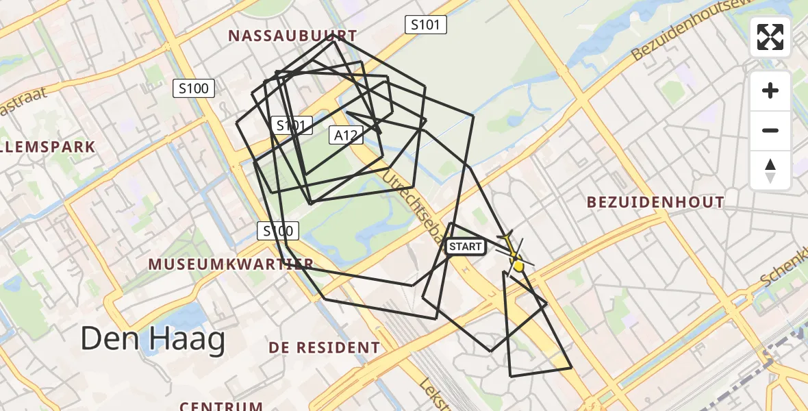 Routekaart van de vlucht: Politiehelikopter naar Den Haag, Leidsestraatweg