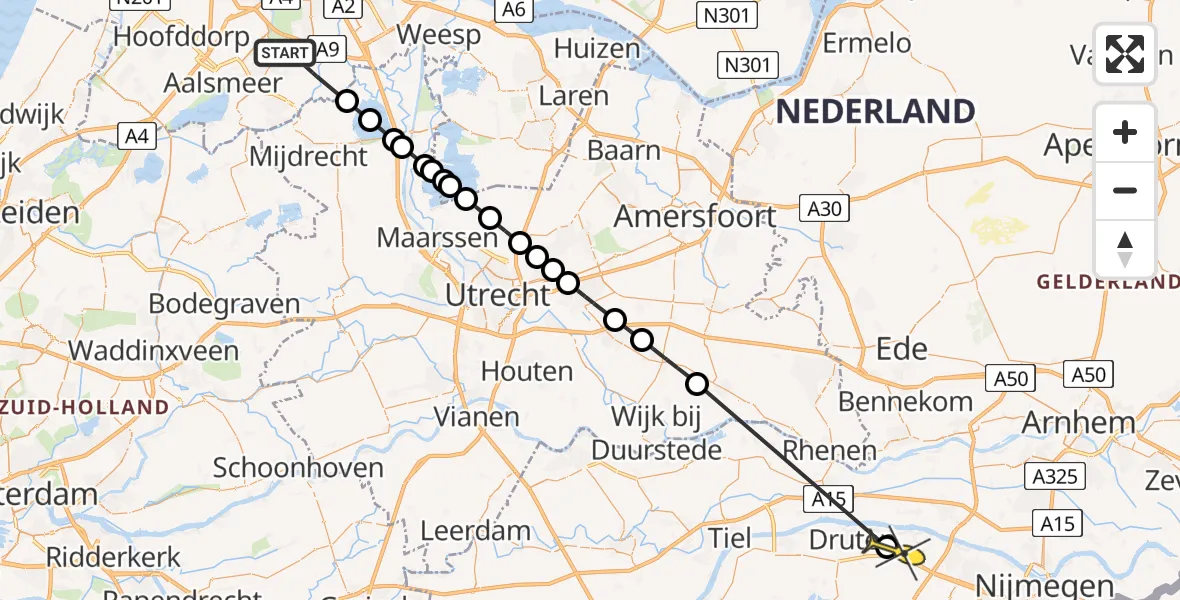 Routekaart van de vlucht: Politieheli naar Deest, Van der Hooplaan