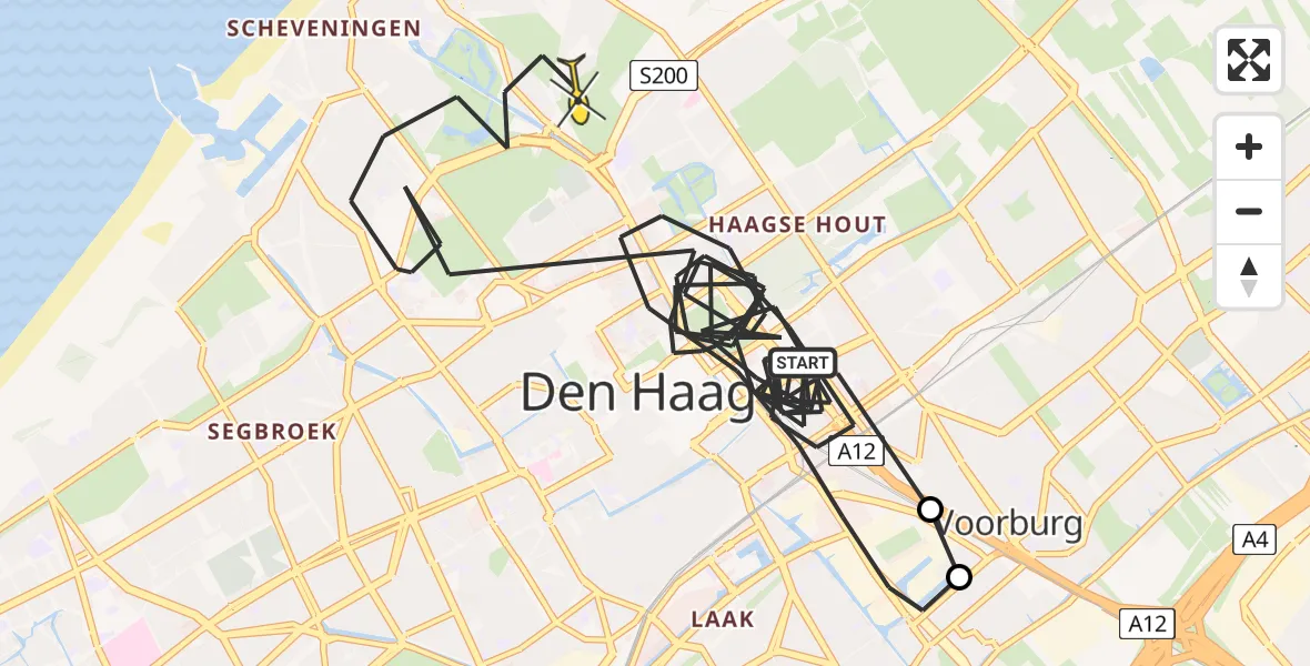 Routekaart van de vlucht: Politiehelikopter naar Den Haag, Theresiastraat