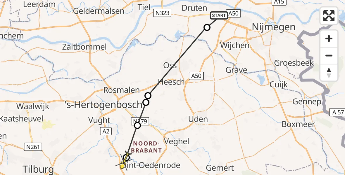 Routekaart van de vlucht: Politiehelikopter naar Liempde, Oude Schaarsestraat