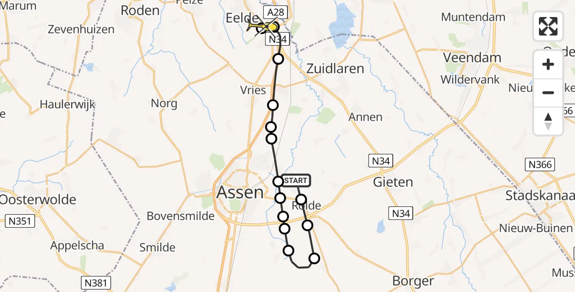 Routekaart van de vlucht: Lifeliner 4 naar Groningen Airport Eelde, Asserstraat