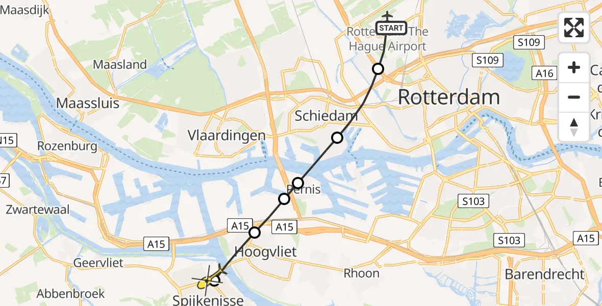 Routekaart van de vlucht: Lifeliner 2 naar Spijkenisse, Deelenpad