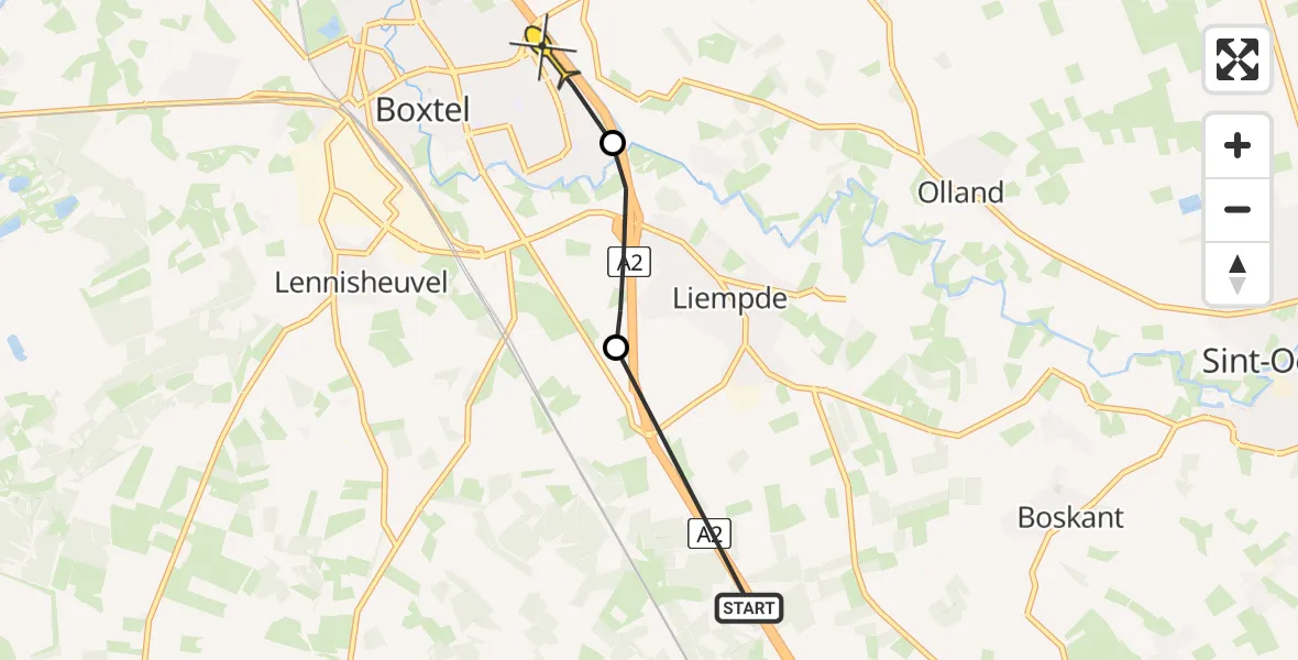 Routekaart van de vlucht: Politiehelikopter naar Boxtel, De Prangen