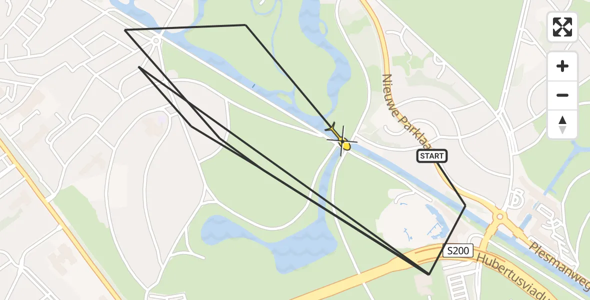 Routekaart van de vlucht: Politieheli naar Den Haag, Haringkade