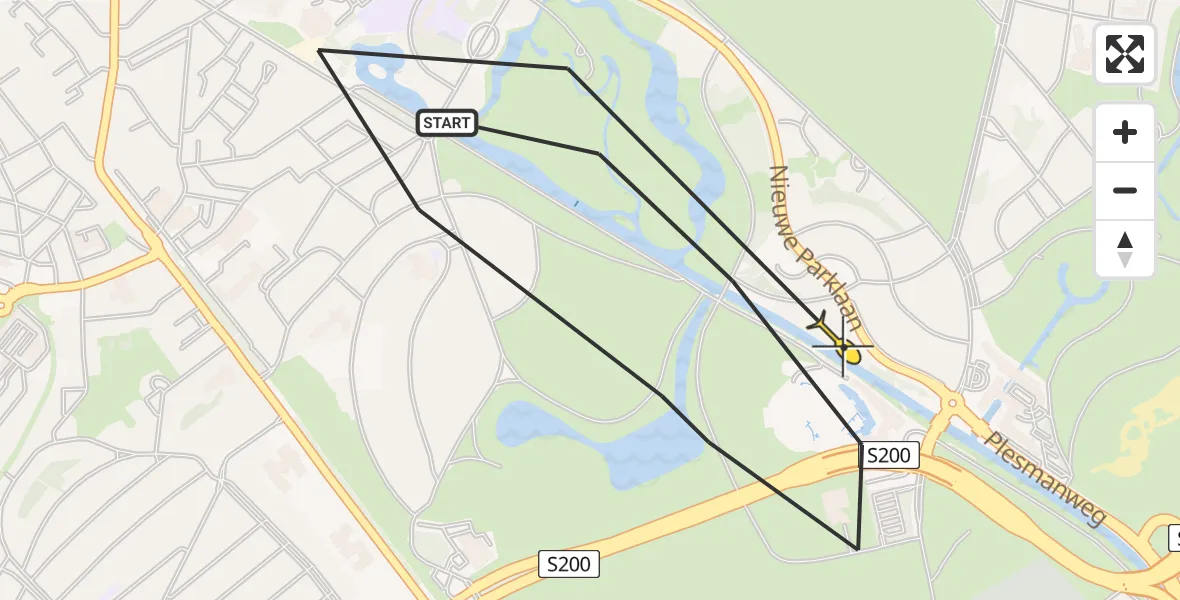 Routekaart van de vlucht: Politieheli naar Den Haag, Nieuwe Parklaan