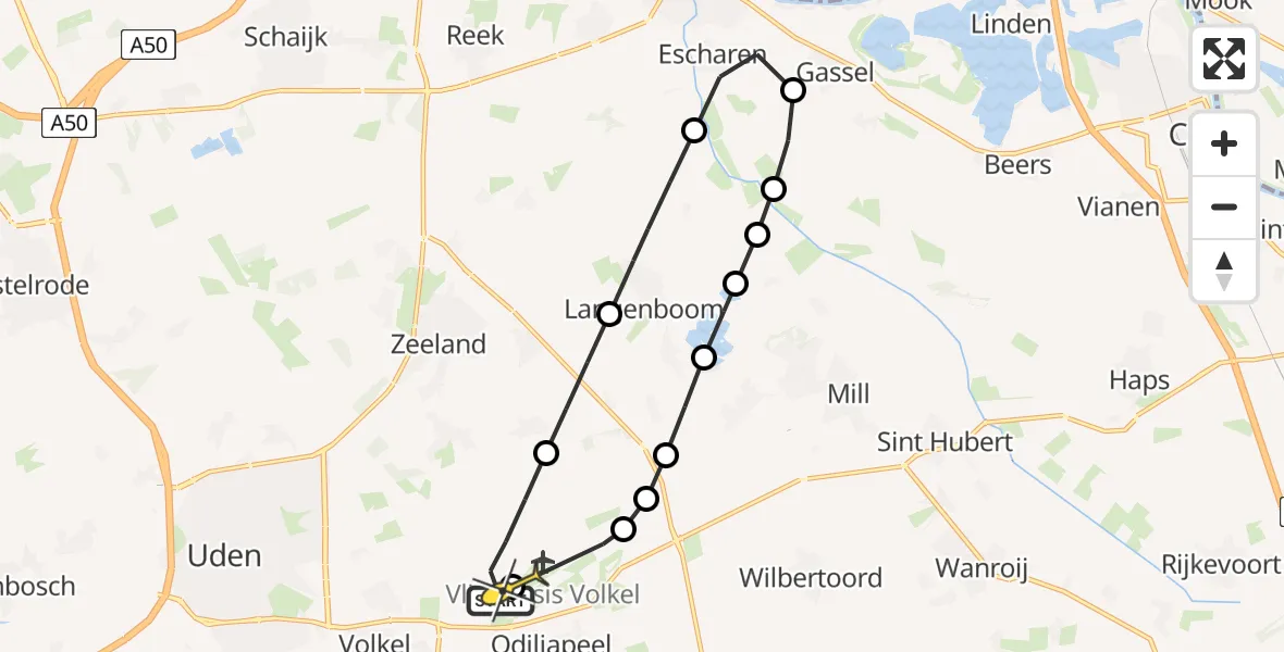 Routekaart van de vlucht: Lifeliner 3 naar Vliegbasis Volkel, Zeelandsedijk