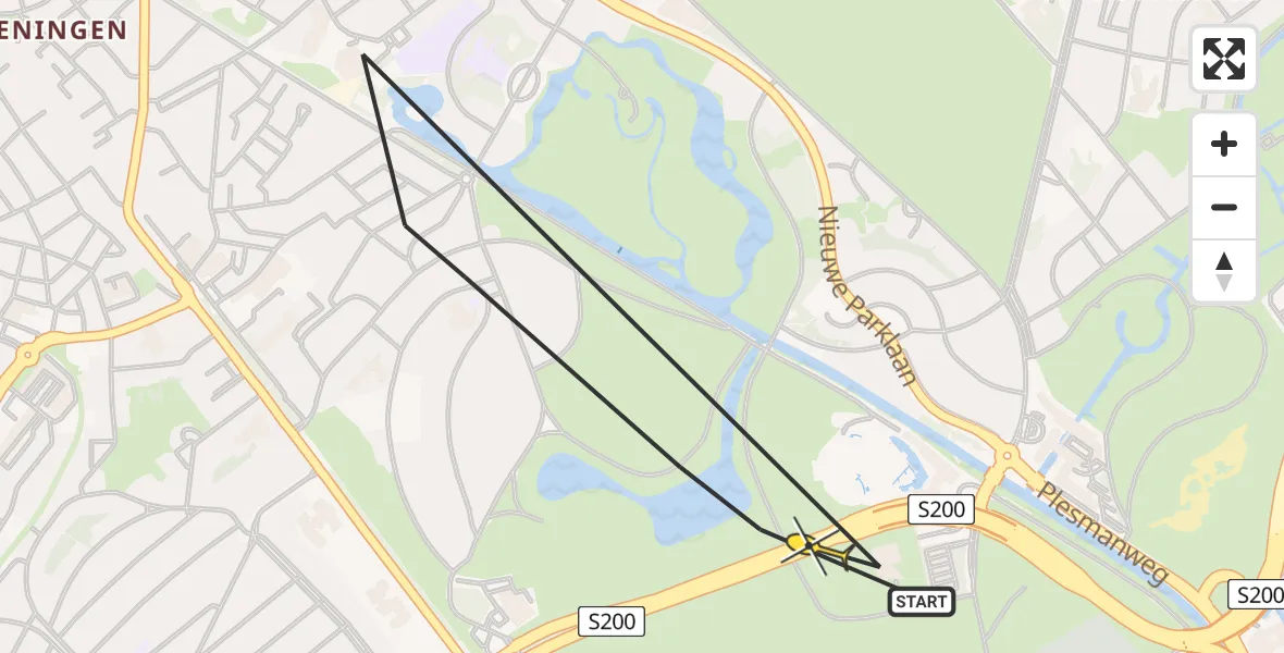 Routekaart van de vlucht: Politiehelikopter naar Den Haag, Professor B. M. Teldersweg