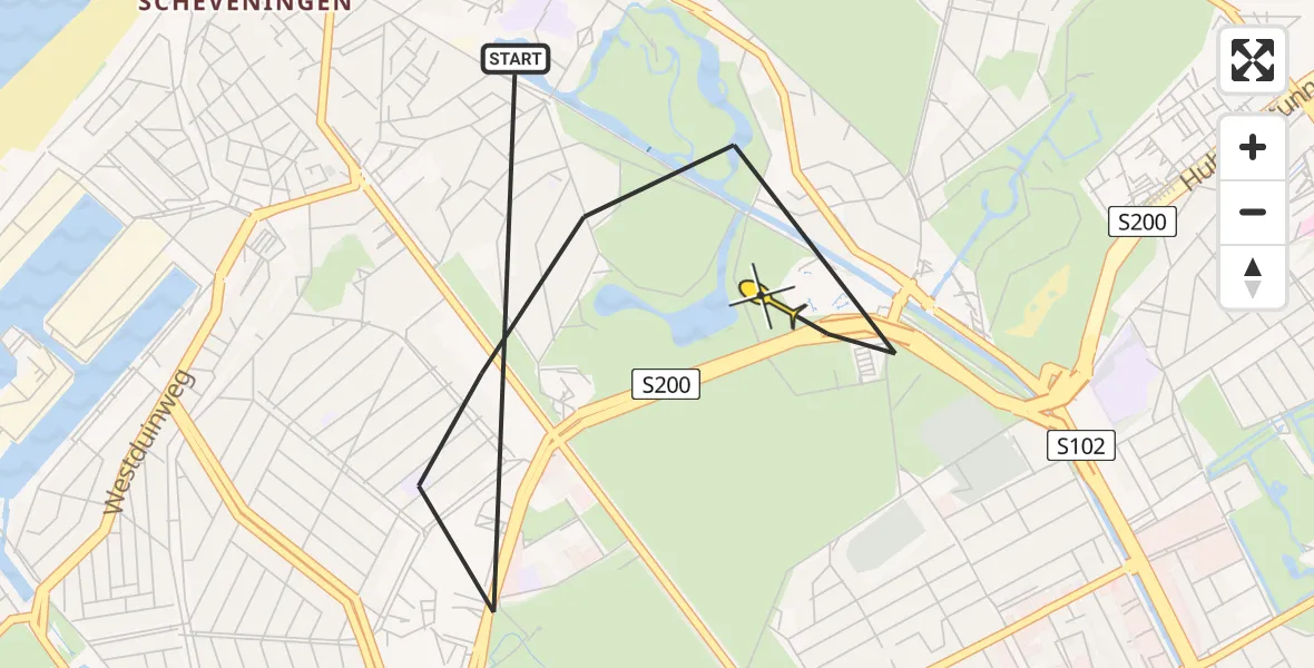 Routekaart van de vlucht: Politieheli naar Den Haag, Johan de Wittlaan