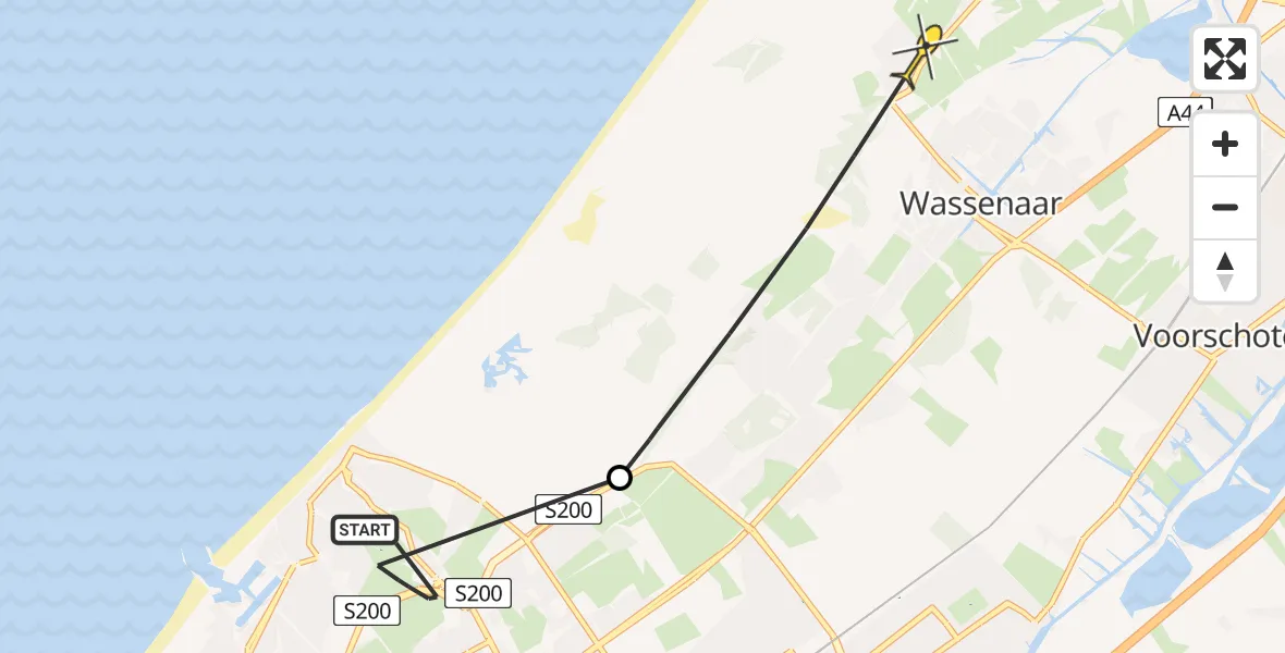 Routekaart van de vlucht: Politieheli naar Wassenaar, Landscheidingsweg