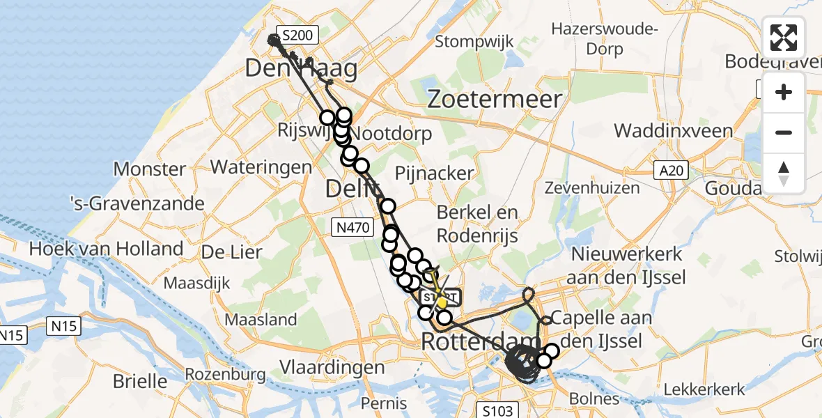 Routekaart van de vlucht: Politiehelikopter naar Rotterdam The Hague Airport, Park de Buitenplaats
