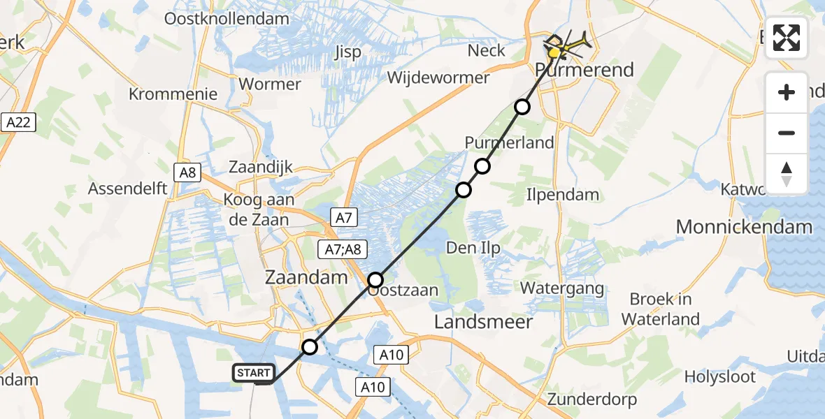 Routekaart van de vlucht: Lifeliner 1 naar Purmerend, Westhavenweg