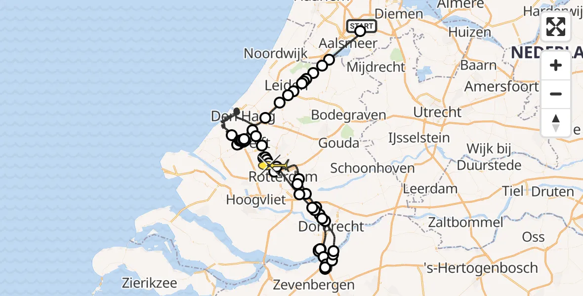 Routekaart van de vlucht: Politieheli naar Rotterdam The Hague Airport, Thermiekstraat