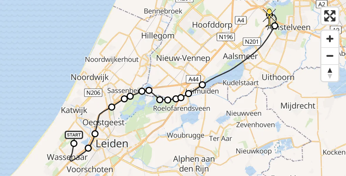 Routekaart van de vlucht: Politiehelikopter naar Schiphol, Oostdorperweg