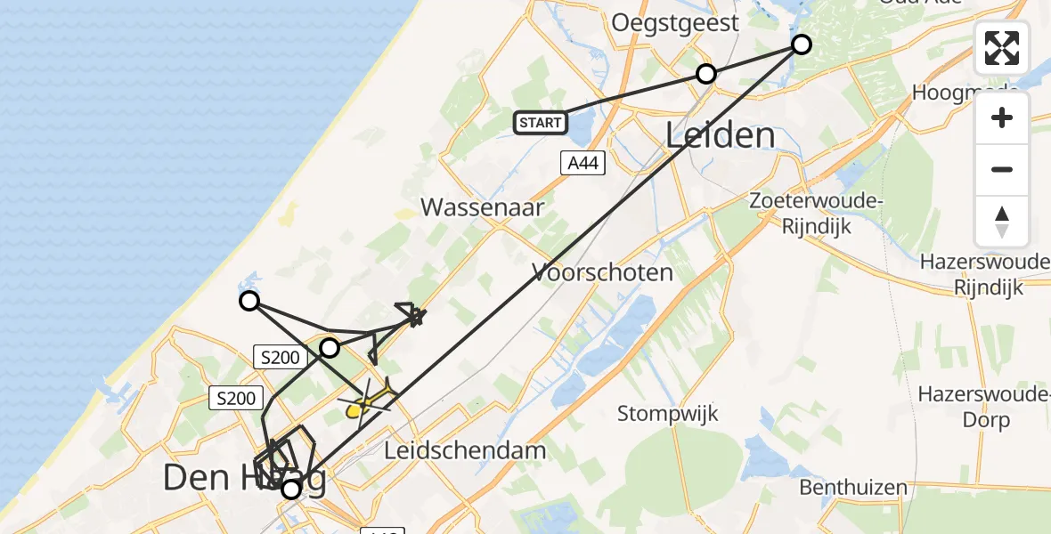 Routekaart van de vlucht: Politieheli naar Den Haag, Voorschoterweg