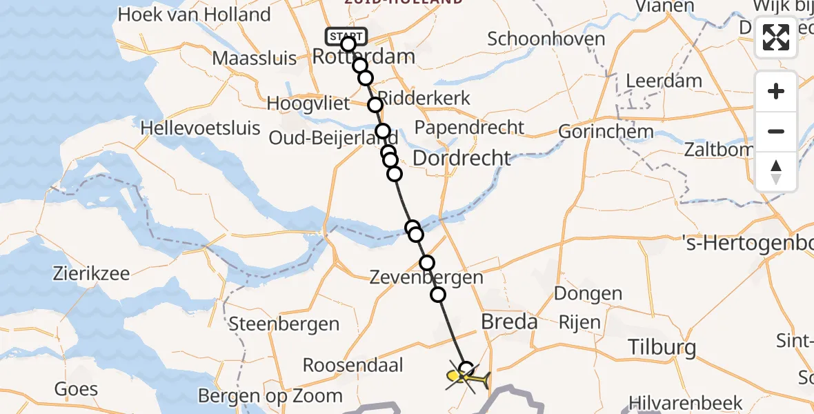Routekaart van de vlucht: Lifeliner 2 naar Rijsbergen, Terletweg