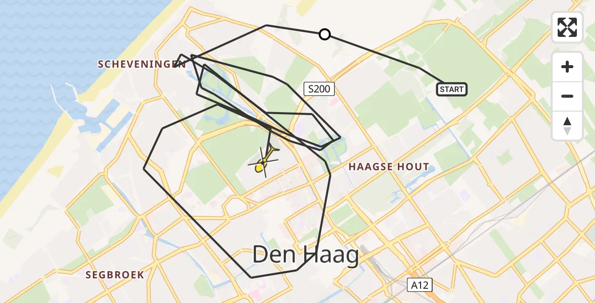 Routekaart van de vlucht: Politiehelikopter naar Den Haag, Oude Waalsdorperweg