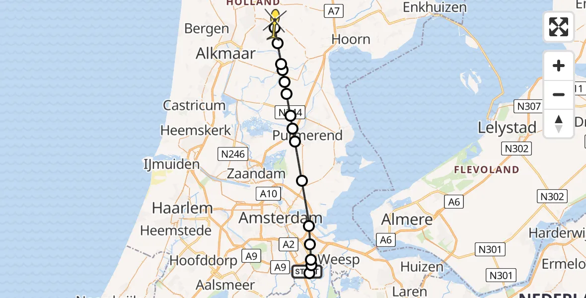 Routekaart van de vlucht: Lifeliner 1 naar Obdam, Sleewijkstraat