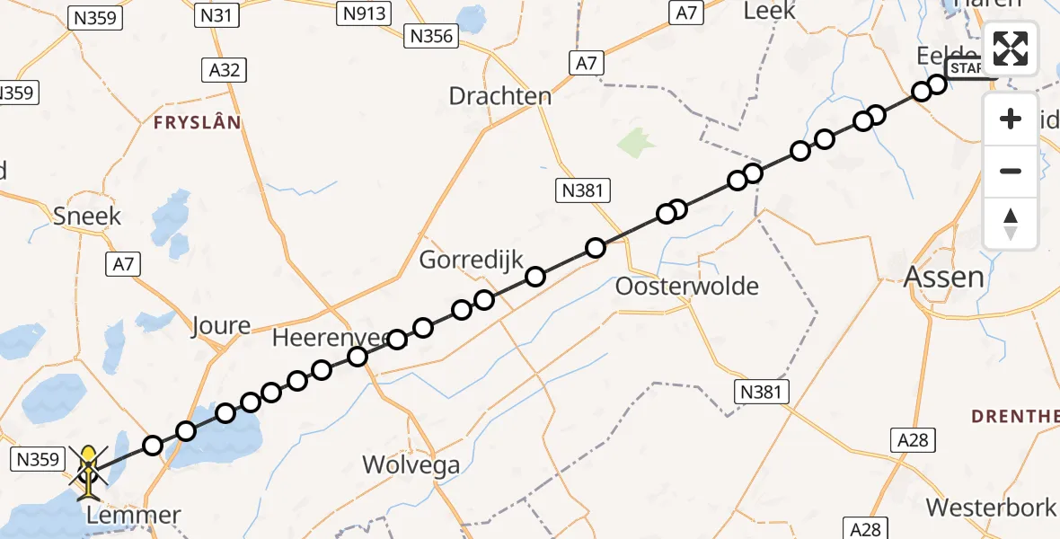 Routekaart van de vlucht: Lifeliner 4 naar Lemmer, Lugtenbergerweg