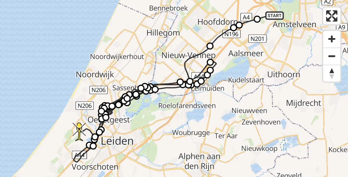 Routekaart van de vlucht: Politiehelikopter naar Valkenburg, Thermiekstraat