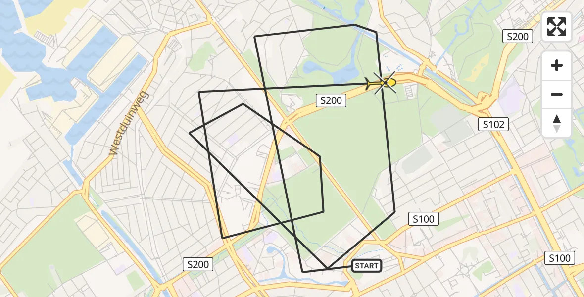 Routekaart van de vlucht: Politieheli naar Den Haag, Kanaalweg