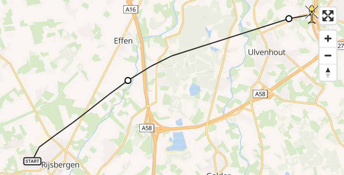 Routekaart van de vlucht: Lifeliner 2 naar Bavel, Ettenseweg