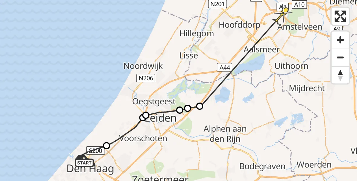 Routekaart van de vlucht: Politiehelikopter naar Schiphol, Bentinckstraat