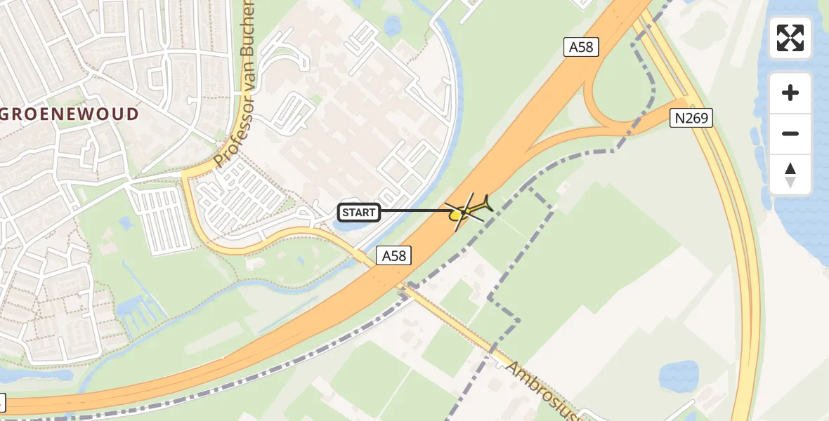 Routekaart van de vlucht: Lifeliner 2 naar Tilburg