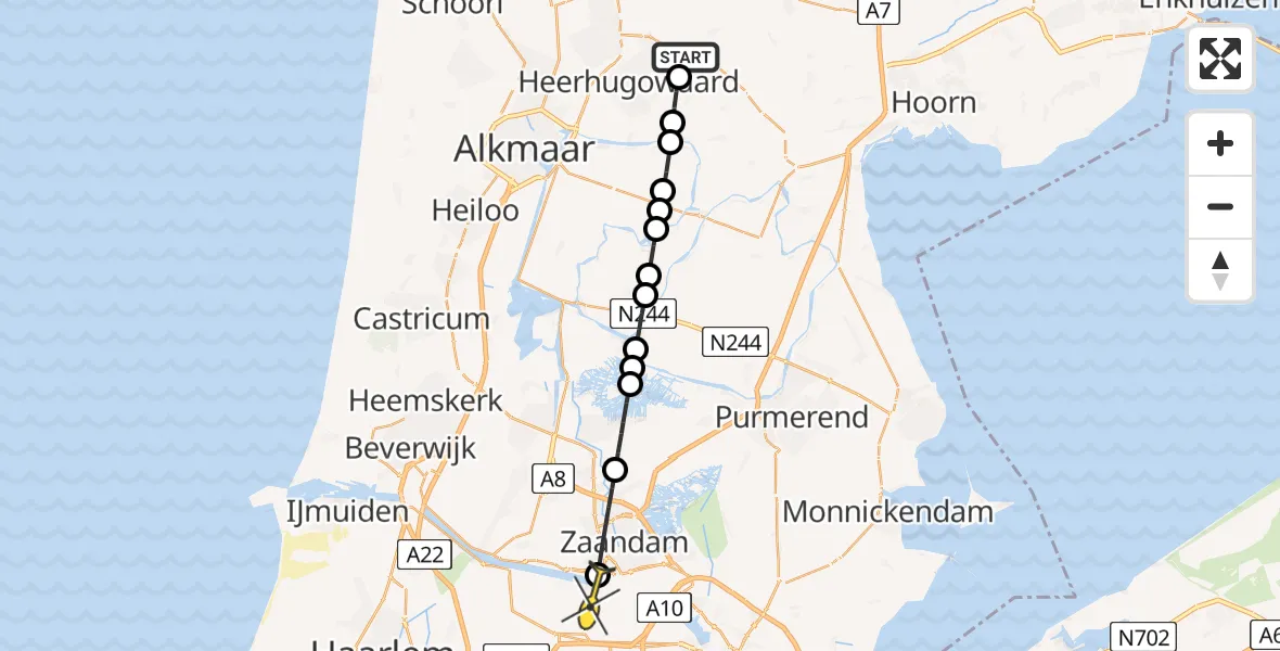 Routekaart van de vlucht: Lifeliner 1 naar Amsterdam Heliport, Oudelandsdijkje