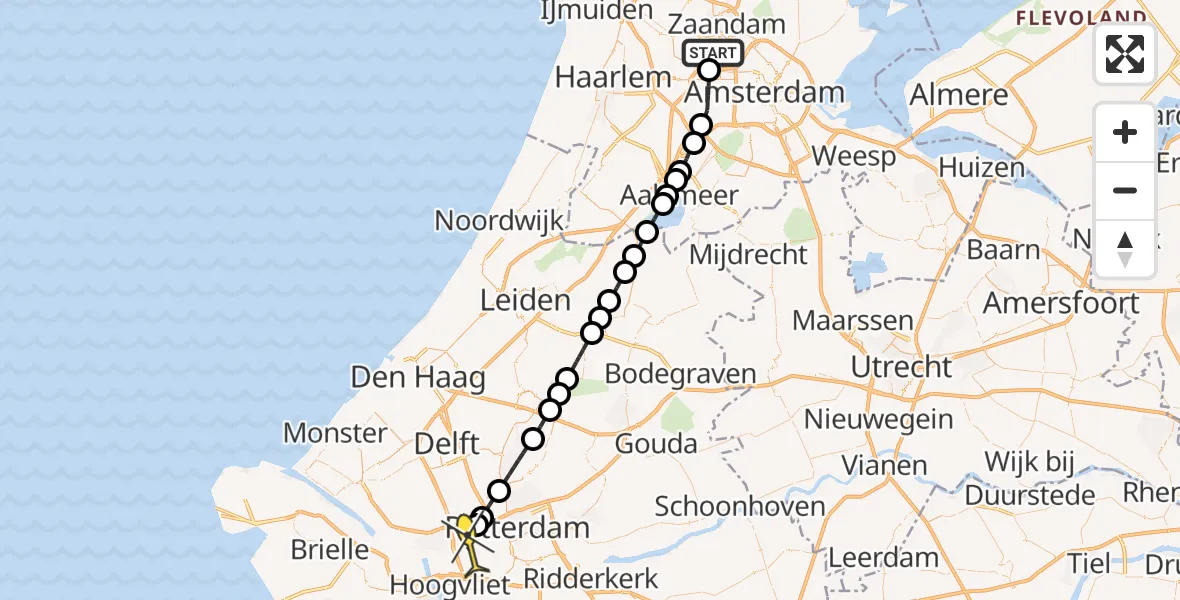 Routekaart van de vlucht: Lifeliner 1 naar Schiedam, Nieuw-Zeelandweg