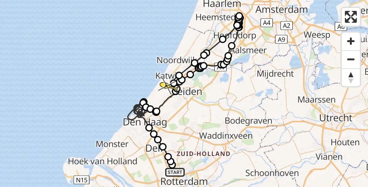 Routekaart van de vlucht: Politiehelikopter naar Valkenburg, Schieveense polder