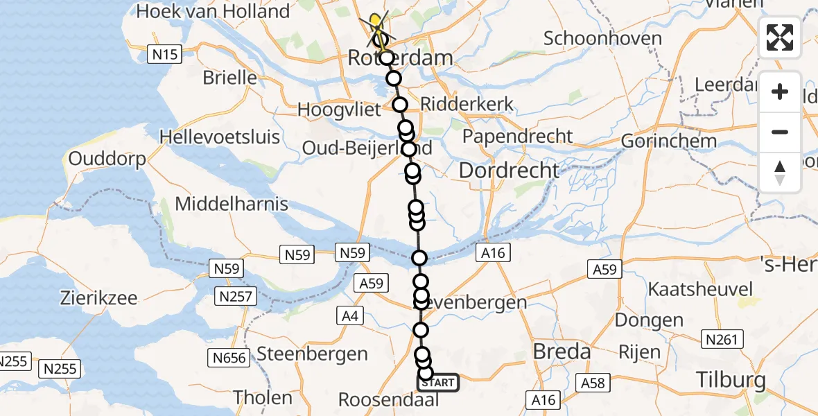 Routekaart van de vlucht: Lifeliner 2 naar Rotterdam The Hague Airport, Amalialaantje