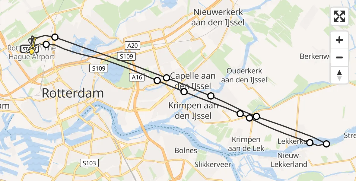 Routekaart van de vlucht: Lifeliner 2 naar Rotterdam The Hague Airport, Bovendijk