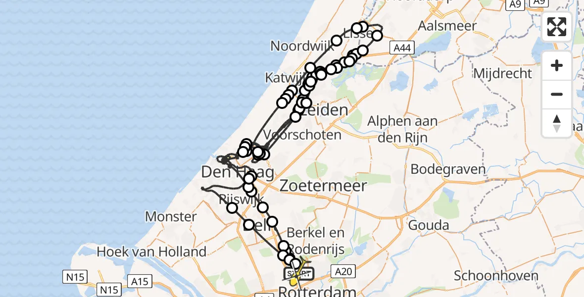 Routekaart van de vlucht: Politieheli naar Rotterdam The Hague Airport, Schieveense polder