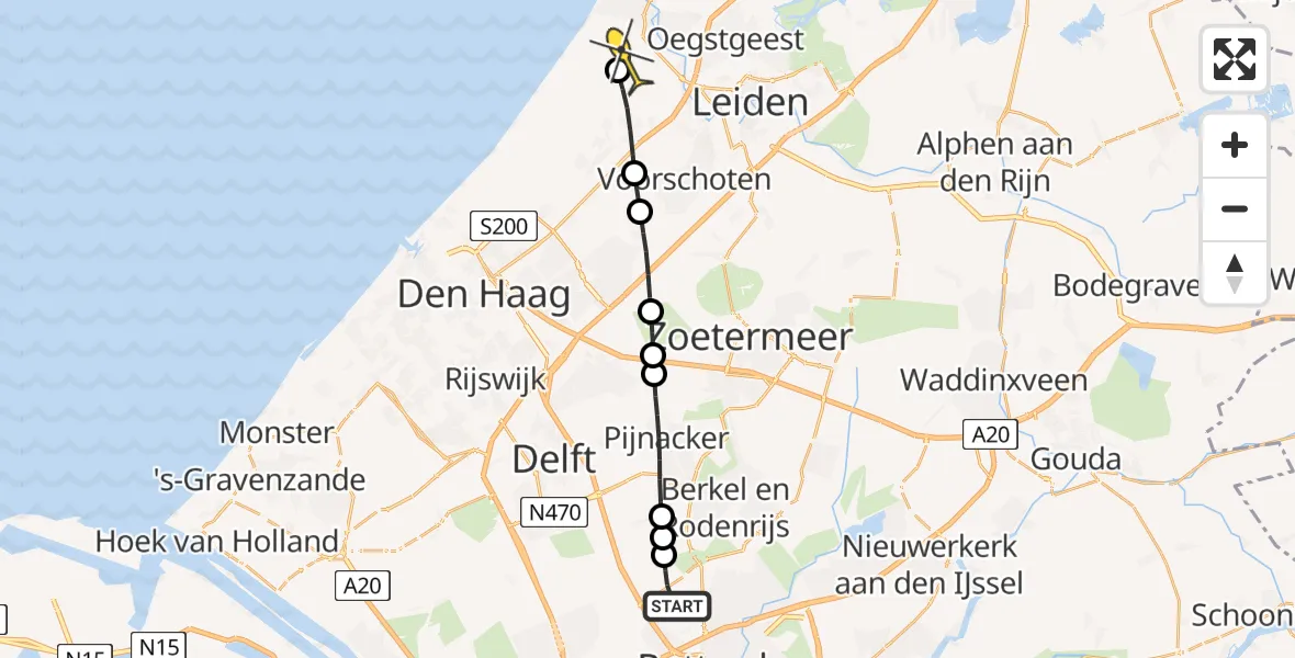 Routekaart van de vlucht: Lifeliner 2 naar Katwijk, Schieveense polder